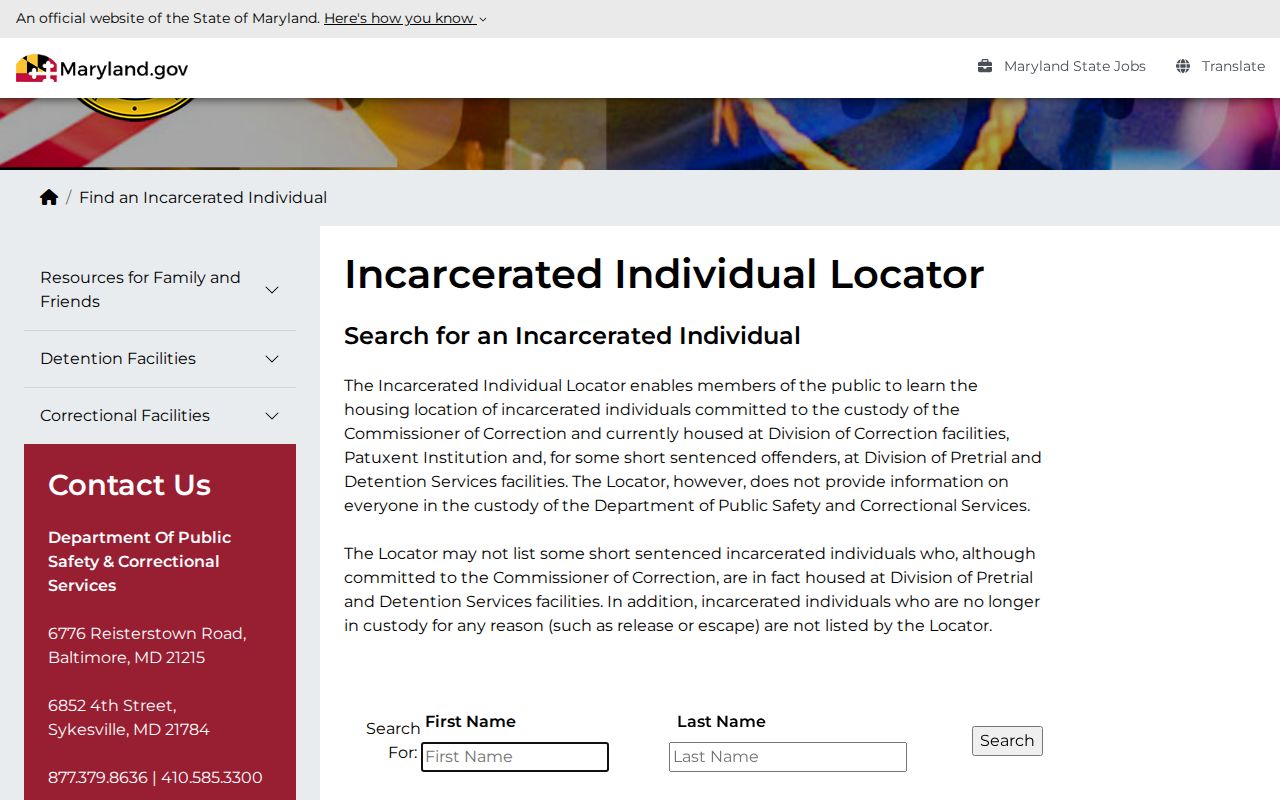 DPSCS incarcerated individual locator name fields