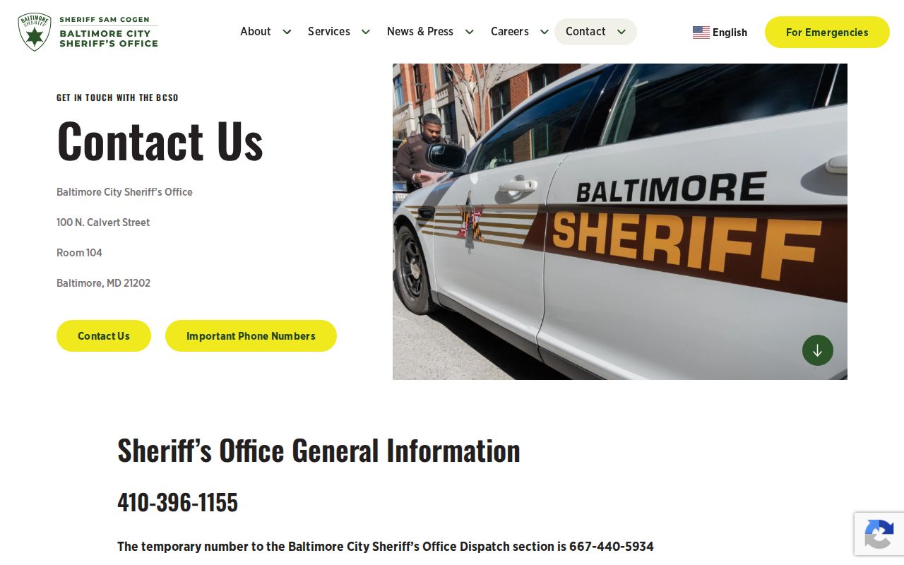 Baltimore City Sheriff contact page